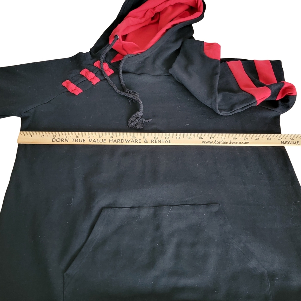 Womens Hoodie Black With Red Details Slim Fit Double Hood Fits Sz 1X/2X - Picture 9 of 14